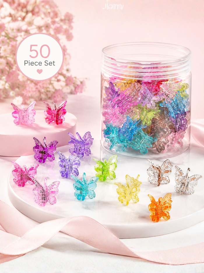 50 Piece Glitter Butterfly Hair Clip Set
