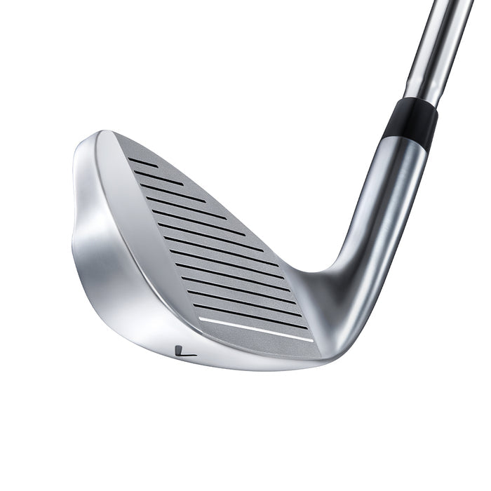 Close-up of CNC milled face on kids 7 iron golf club for accuracy