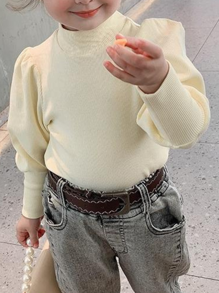 Mia Belle Girls Puff Sleeve Mock Neck Sweater | Girls Fall Outfits