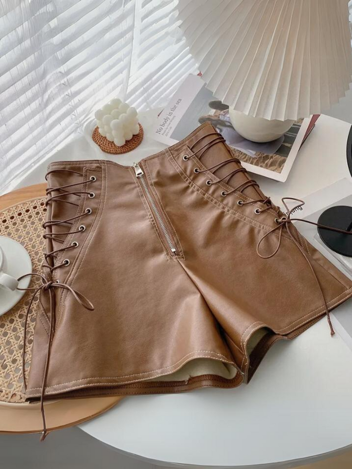 Mia Belle Girls Vegan Leather Lace-Up Shorts | Girls Elevated Casual
