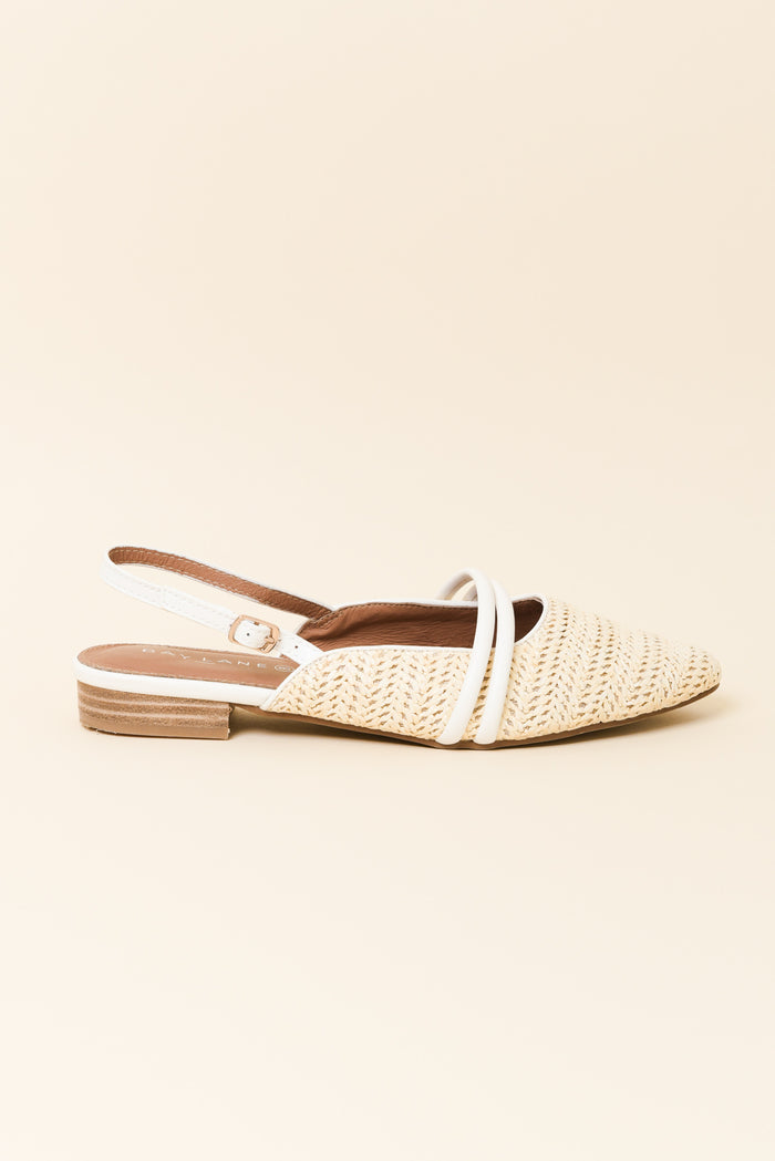 Abby Cream Raffia Leather Slingback Mule