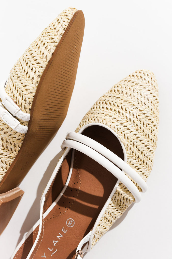 Abby Cream Raffia Leather Slingback Mule