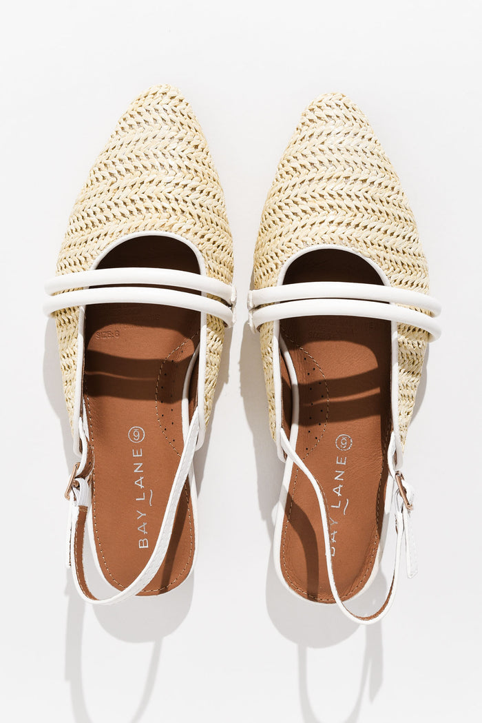 Abby Cream Raffia Leather Slingback Mule