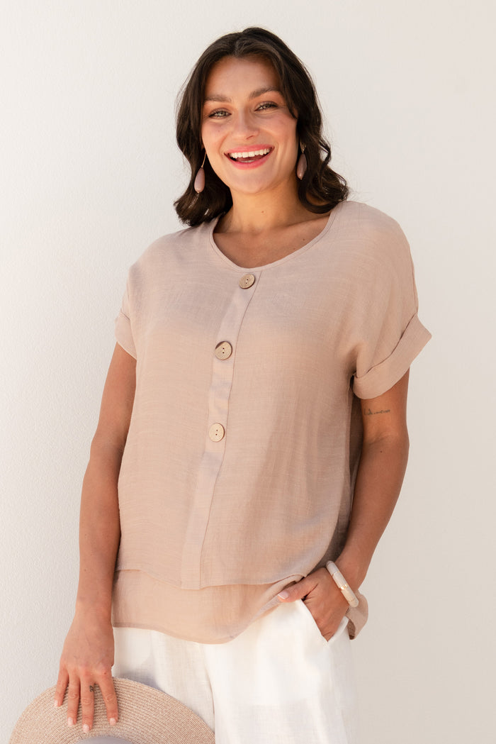 Abilene Beige Button Top,Lifestyle