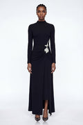 Adobe Long Sleeve Rhinestone Flower Maxi Dress In Black