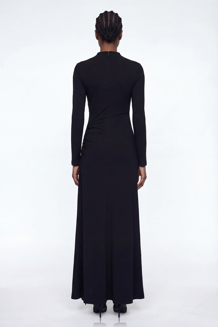 Adobe Long Sleeve Rhinestone Flower Maxi Dress In Black