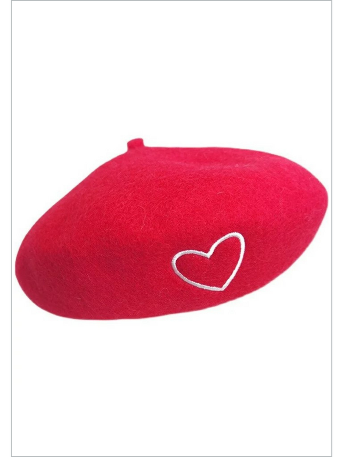 Mia Belle Girls Heart-Embroidered Winter Beret | Girls Accessories