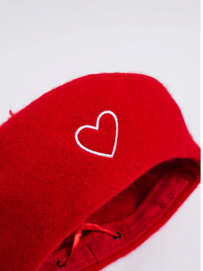 Adore You Red Heart-Embroidered Winter Beret Mia Belle Girls