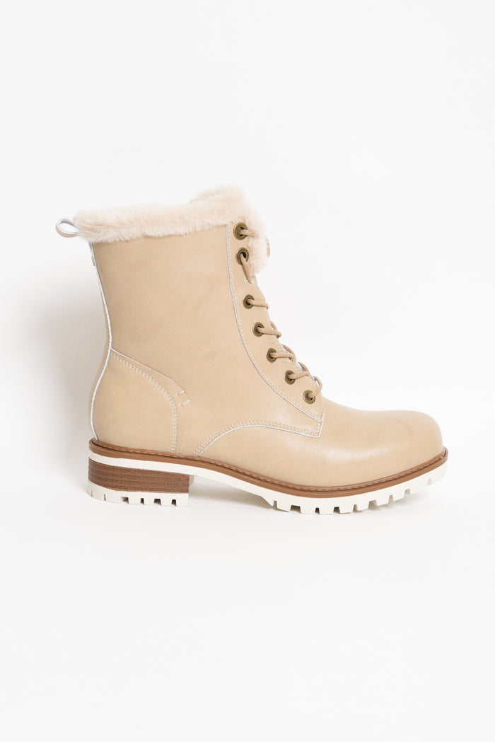 Ainslie Cream Leather Faux Fur Boot