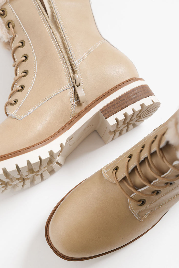 Ainslie Cream Leather Faux Fur Boot