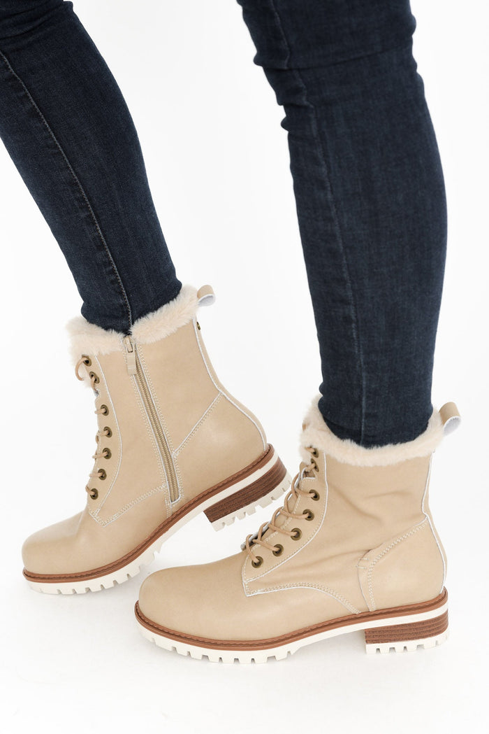 Ainslie Cream Leather Faux Fur Boot