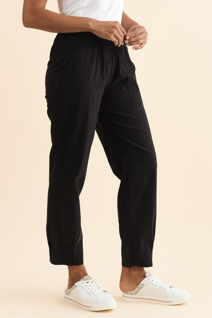 Air-Lite Black Stretch Pocket Pants,Brunette model,alt text|model:Cara