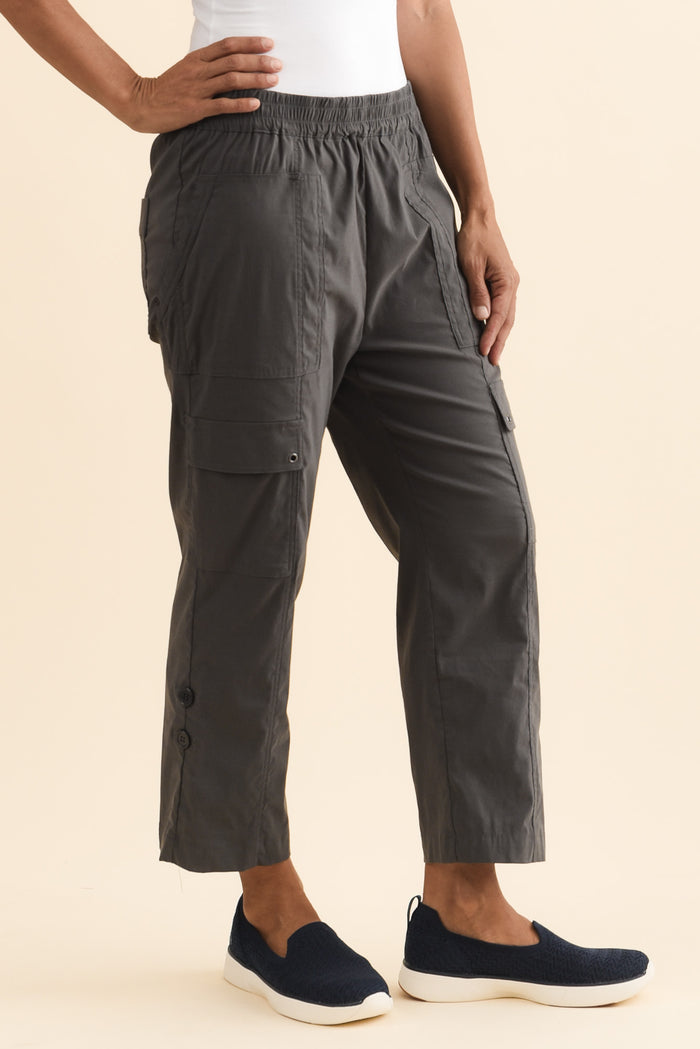Air-Lite Charcoal Stretch Cargo Pants,Brunette model,alt text|model:Cara
