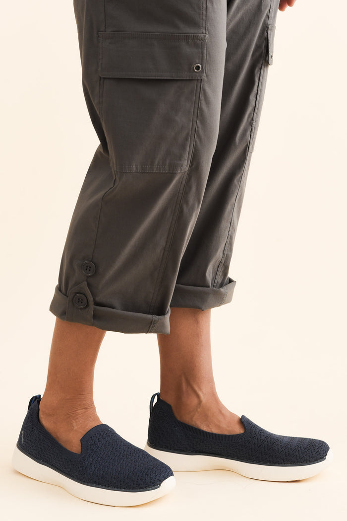 Air-Lite Charcoal Stretch Cargo Pants,Brunette model,alt text|model:Cara