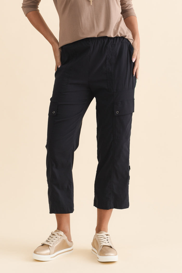 Air-Lite Navy Stretch Cargo Pants,Brunette model,alt text|model:MJ