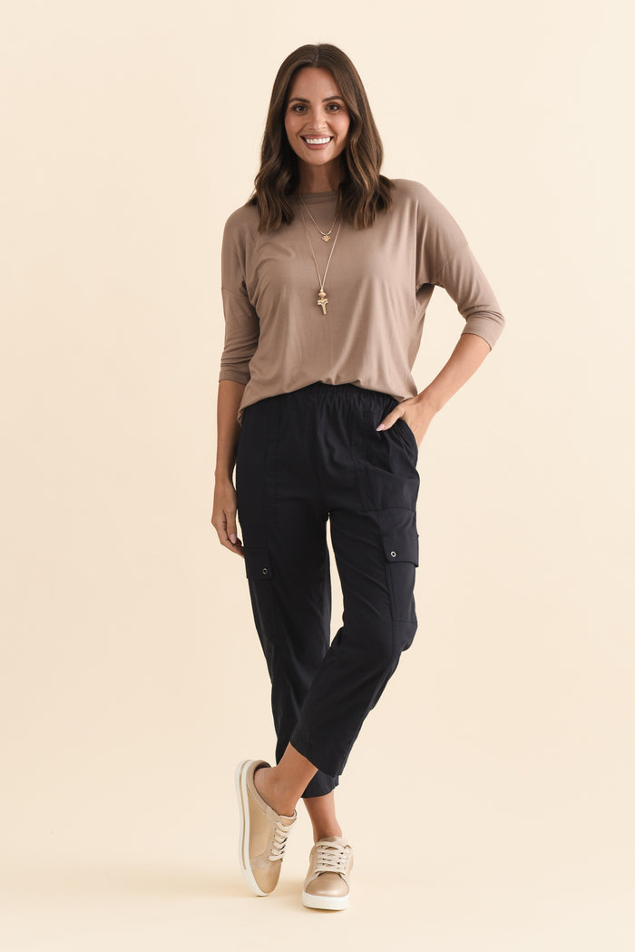 Air-Lite Navy Stretch Cargo Pants,Brunette model,alt text|model:MJ