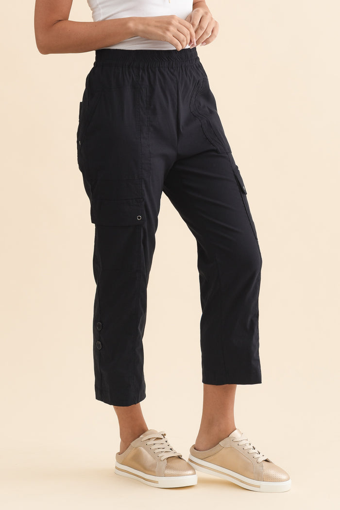 Air-Lite Navy Stretch Cargo Pants,Brunette model,alt text|model:MJ