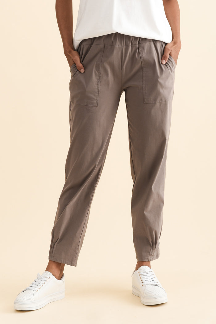 Air-Lite Taupe Stretch Pocket Pants,Brunette model,alt text|model:Cara