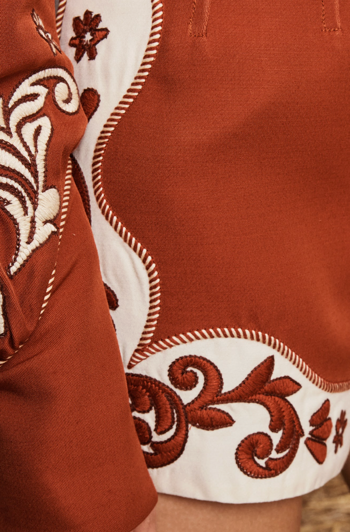 Alemais Duke Embroidered Shorts - Rust