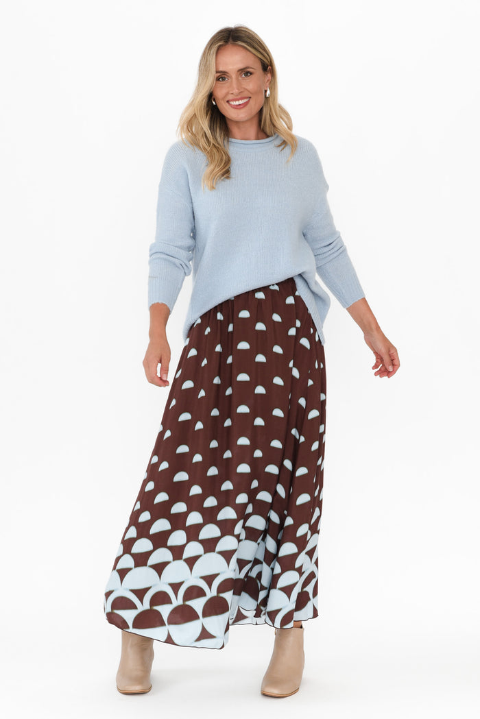 Alias Brown Geo Skirt,Blonde model,alt text|model:Valeria
