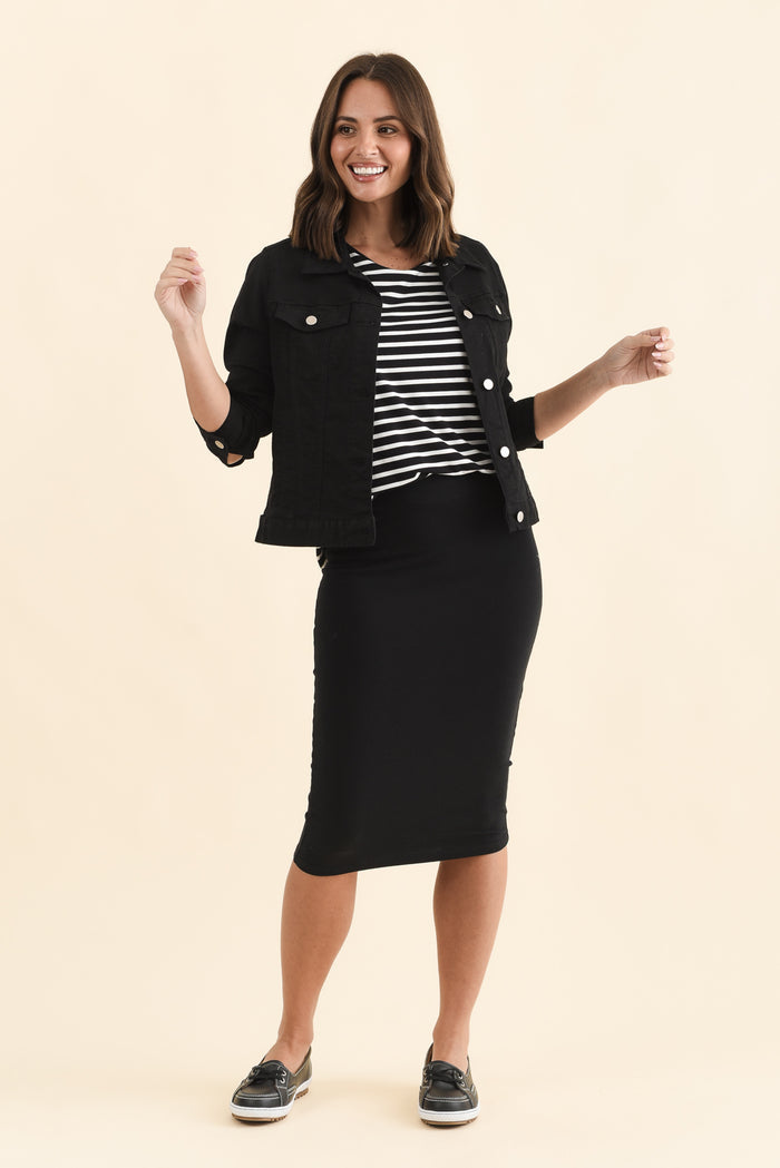 Alicia Black Tube Skirt,Brunette model,alt text|model:MJ