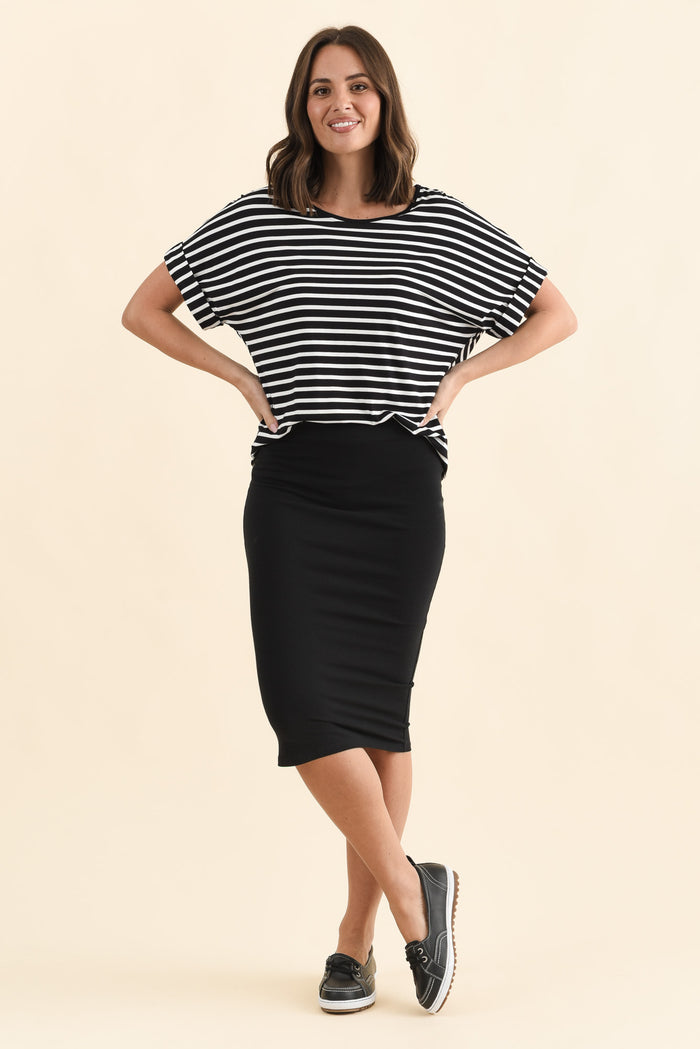 Alicia Black Tube Skirt,Brunette model,alt text|model:MJ