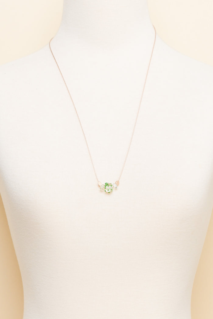 Almia Green Dot Glass Beaded Necklace