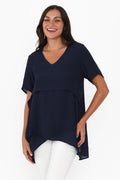 Alvina Navy Layered Tunic Top,Brunette model,alt text|model:Brontie