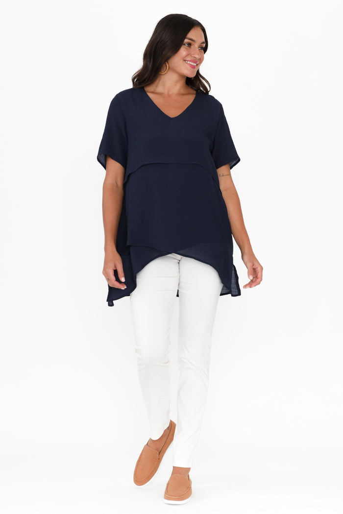 Alvina Navy Layered Tunic Top,Brunette model,alt text|model:Brontie