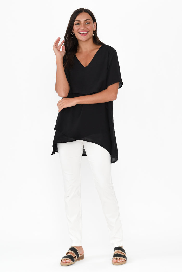 Alvina Navy Layered Tunic Top,Brunette model,alt text|model:Brontie