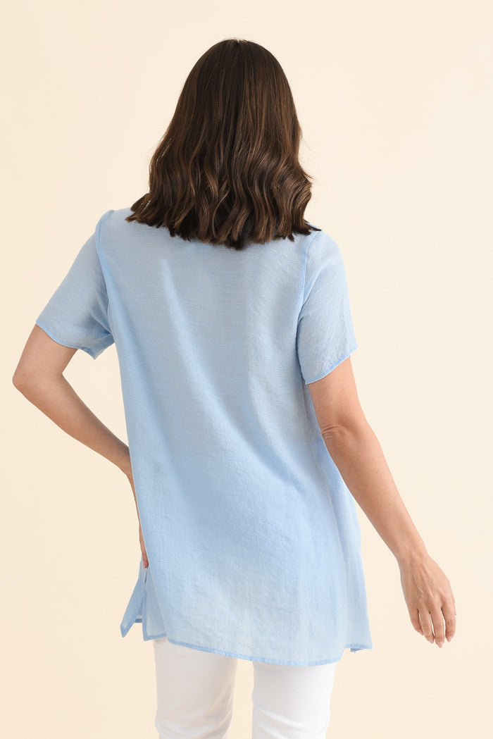 Alvina Sky Layered Tunic Top,Side,Brunette model,alt text|model:MJ