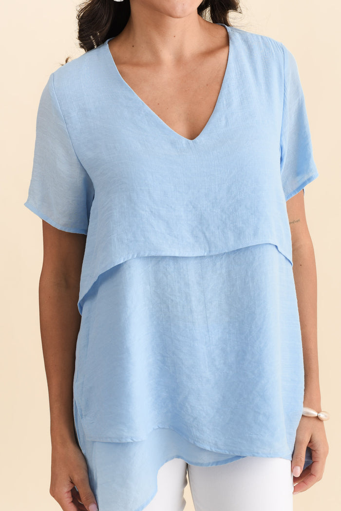 Alvina Sky Layered Tunic Top,Detail,Brunette model,alt text|model:MJ