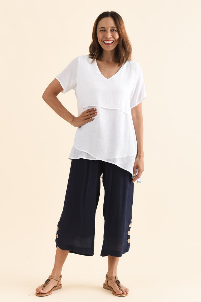 Alvina White Layered Tunic Top,Full Body,Brunette model,alt text|model:Cara