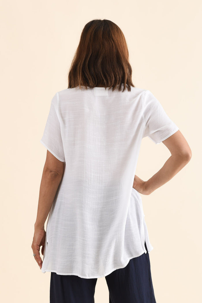 Alvina White Layered Tunic Top,Back,Brunette model,alt text|model:Cara