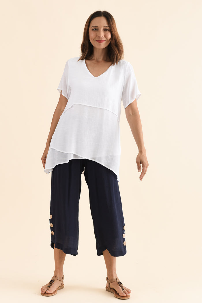 Alvina White Layered Tunic Top,Full Body,Brunette model,alt text|model:Cara