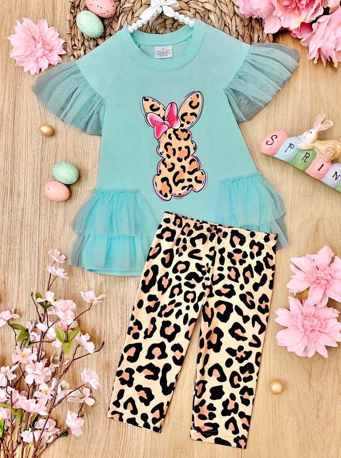 Easter Leopard Bunny Ruffle Top & Legging Set | Girls Easter Set