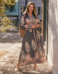 Amelie Shirt Midi Dress - Navy Print