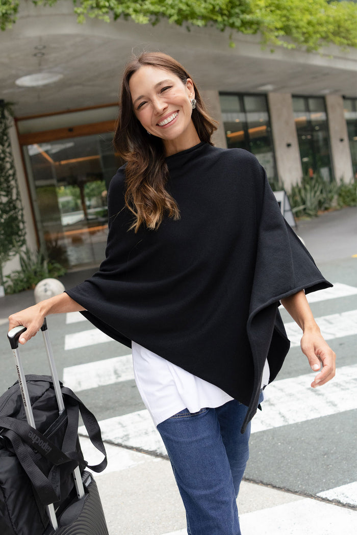 Amy Black Wool Blend Poncho,Lifestyle