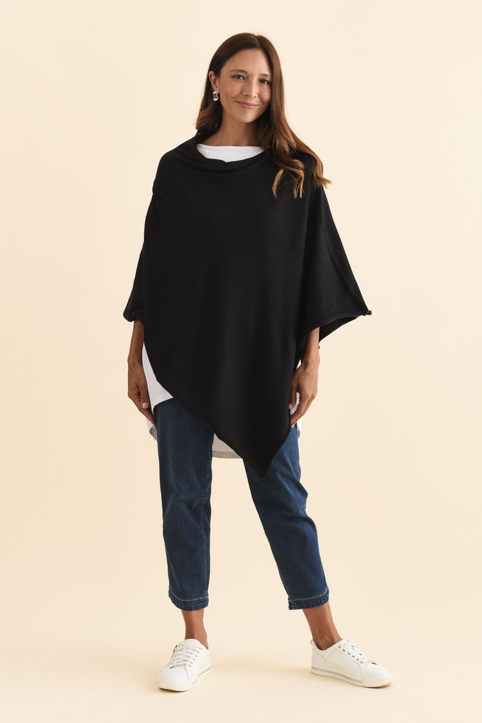 Amy Black Wool Blend Poncho,Brunette model,alt text|model:Cara