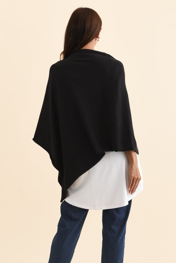 Amy Black Wool Blend Poncho,Brunette model,alt text|model:Cara