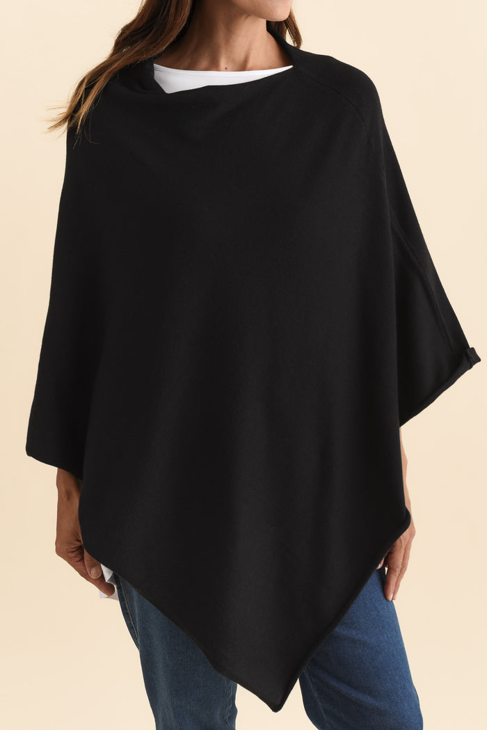 Amy Black Wool Blend Poncho,Brunette model,alt text|model:Cara