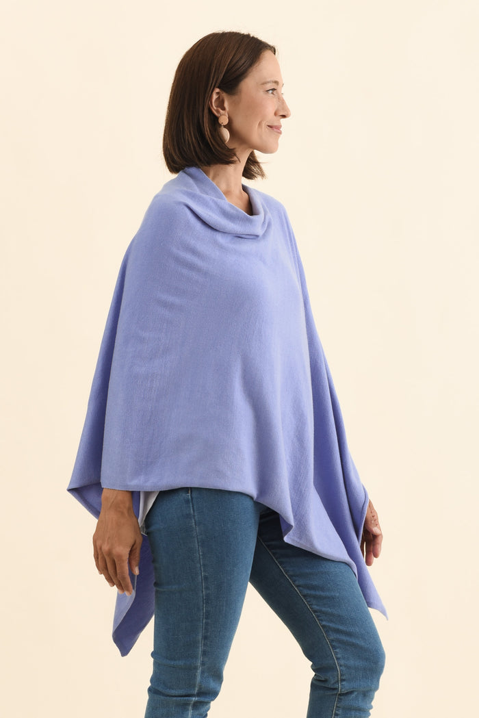 Amy Blue Wool Blend Poncho,Brunette model,alt text|model:Cara