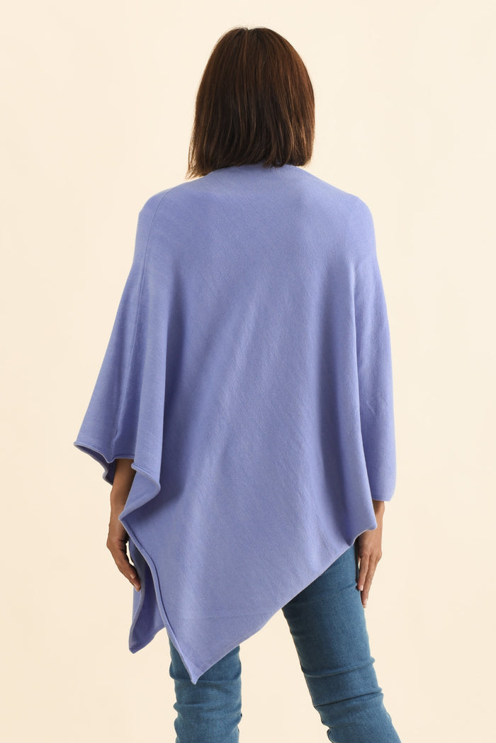 Amy Blue Wool Blend Poncho,Brunette model,alt text|model:Cara