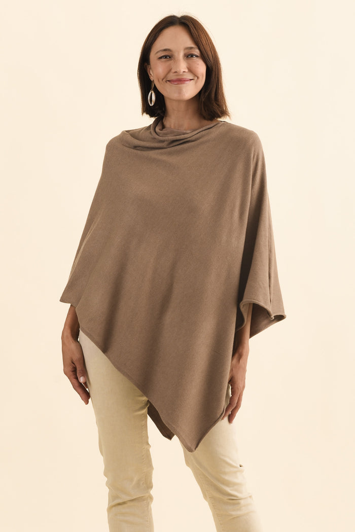 Amy Chocolate Wool Blend Poncho,Brunette model,alt text|model:Cara