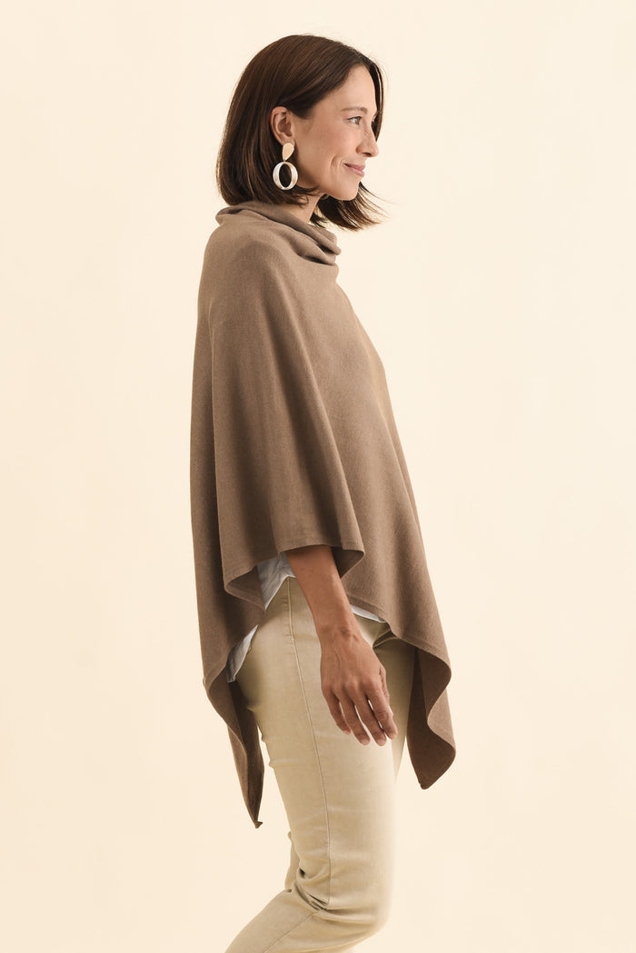 Amy Chocolate Wool Blend Poncho,Brunette model,alt text|model:Cara