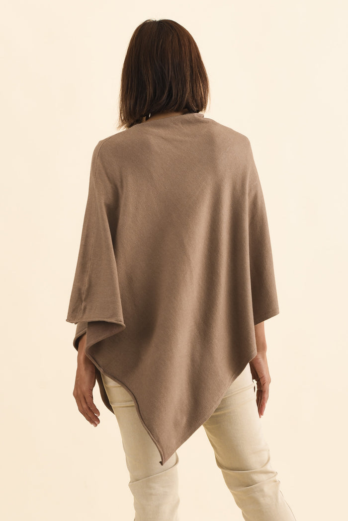 Amy Chocolate Wool Blend Poncho,Brunette model,alt text|model:Cara