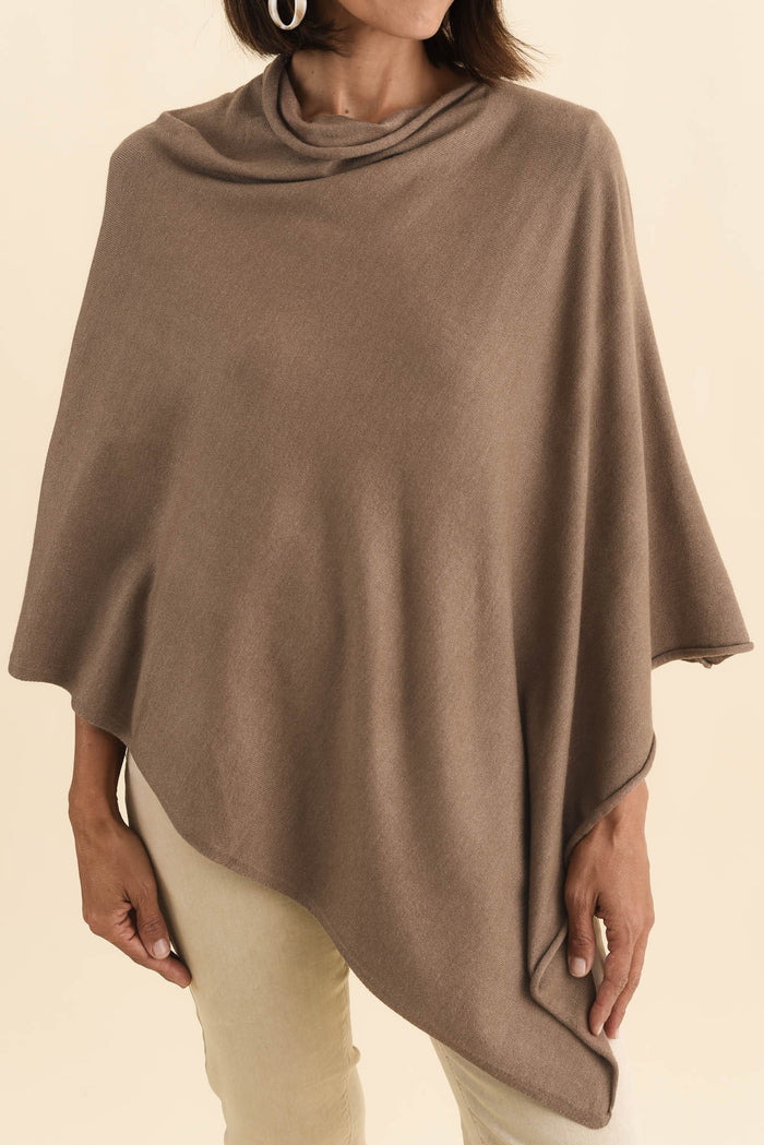 Amy Chocolate Wool Blend Poncho,Brunette model,alt text|model:Cara