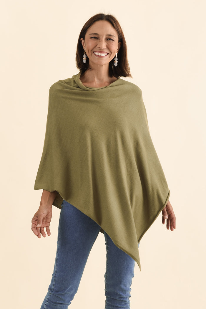 Amy Green Wool Blend Poncho,Brunette model,alt text|model:Cara