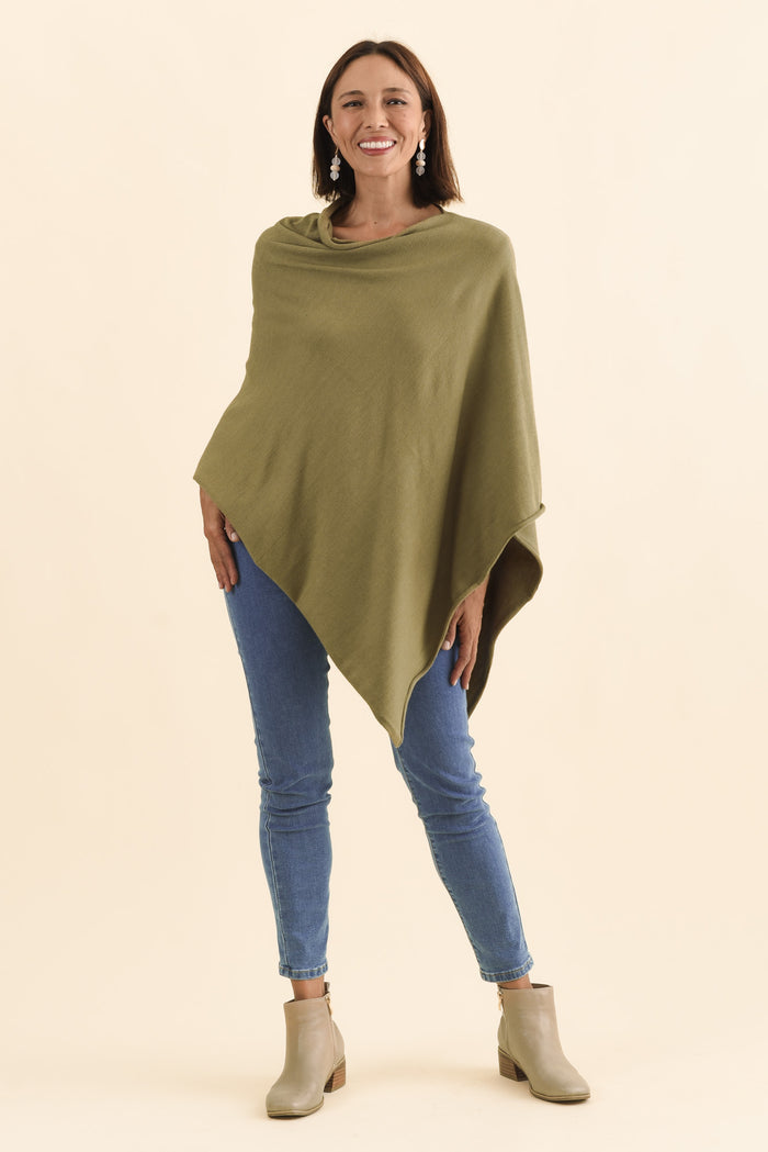Amy Green Wool Blend Poncho,Brunette model,alt text|model:Cara