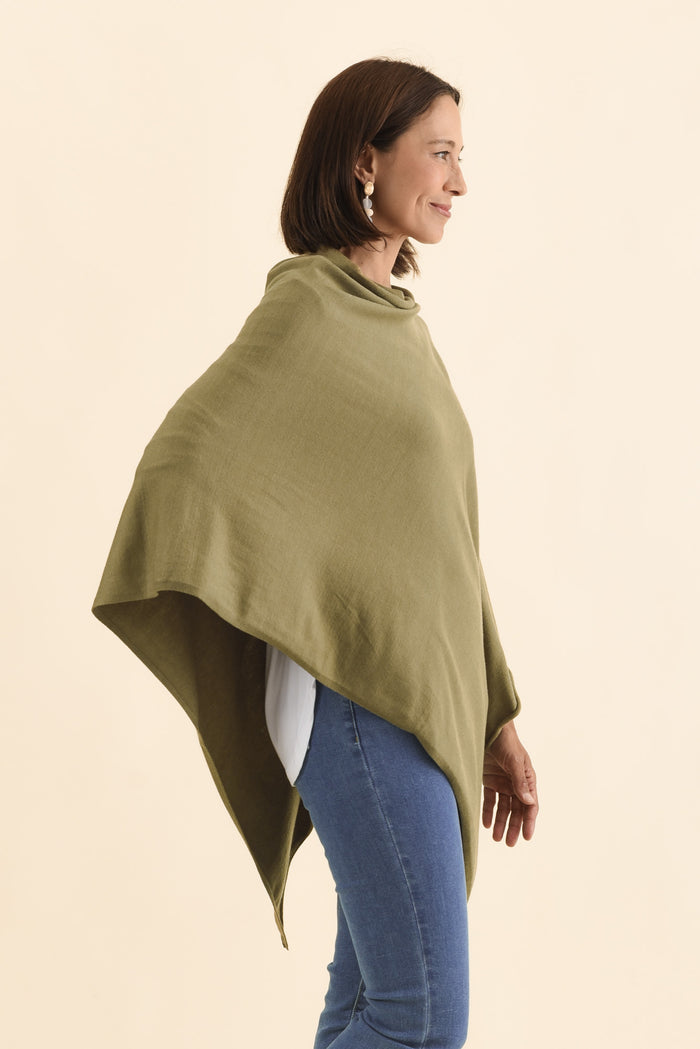 Amy Green Wool Blend Poncho,Brunette model,alt text|model:Cara
